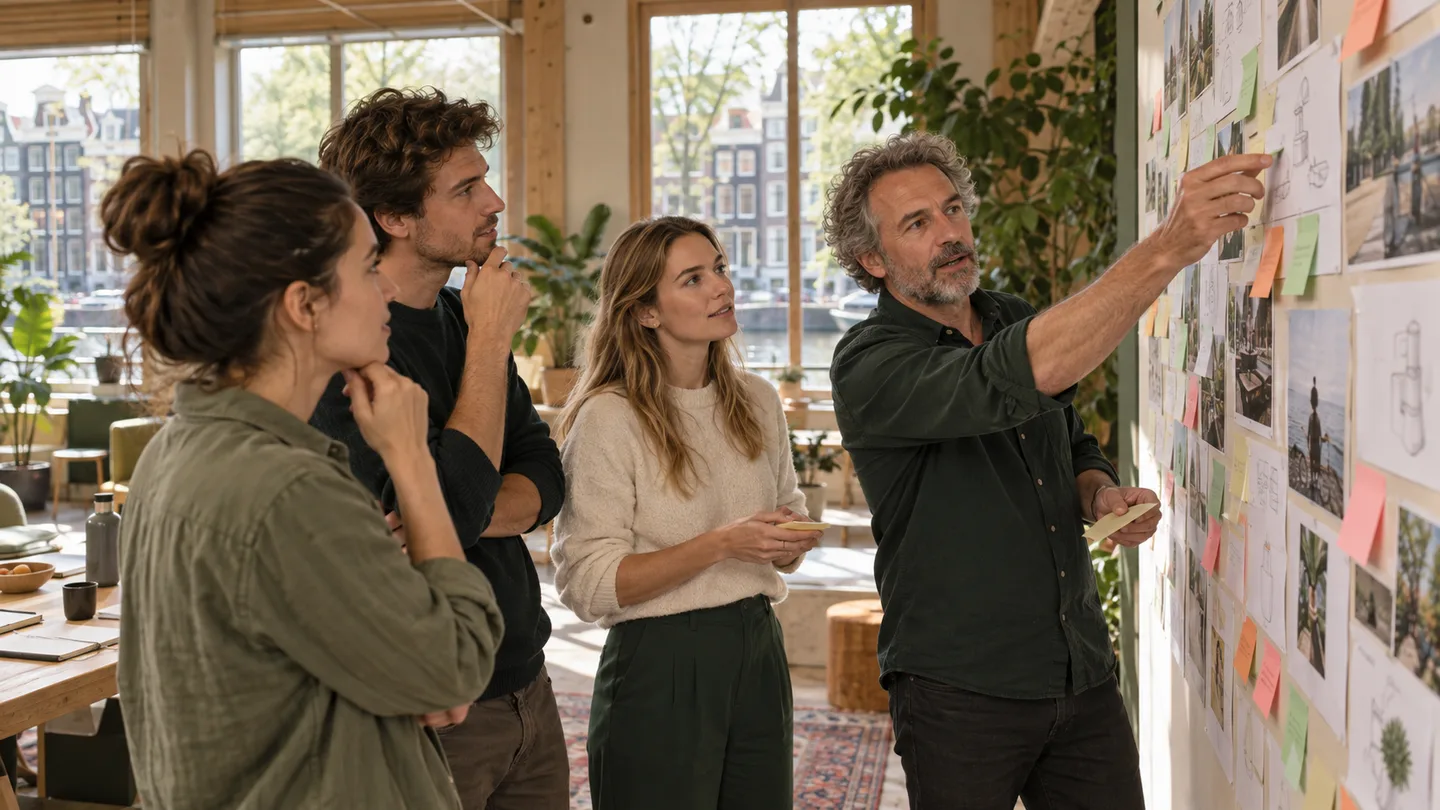 Startup team reviewing its growth plan with a mentor